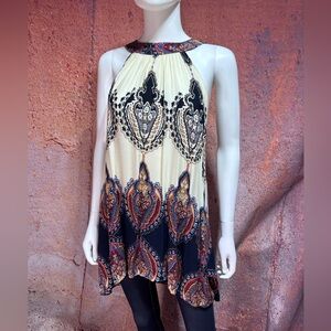 NWT Elegant Cream and Navy Paisley Women's Halter Top